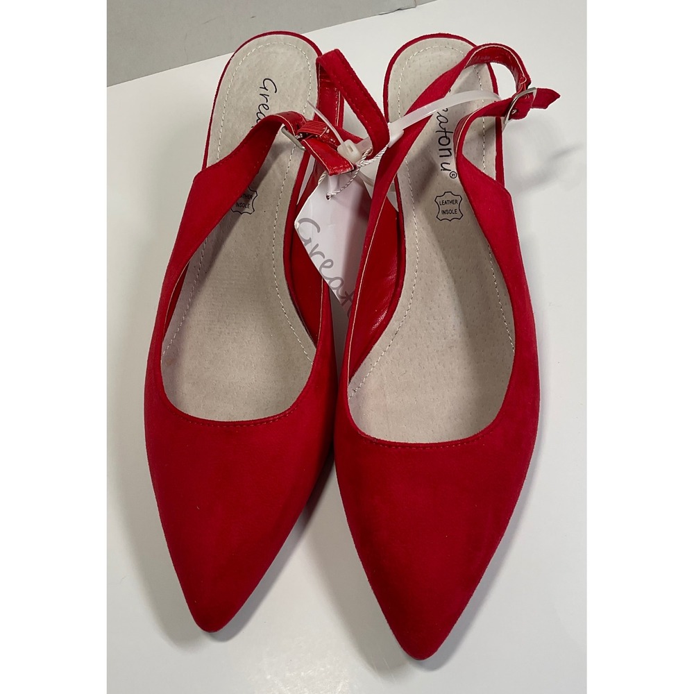 Greatonu Womens Red Slingback Kitten Heel Pumps Pointed Toe Buckle Shoes Size 10